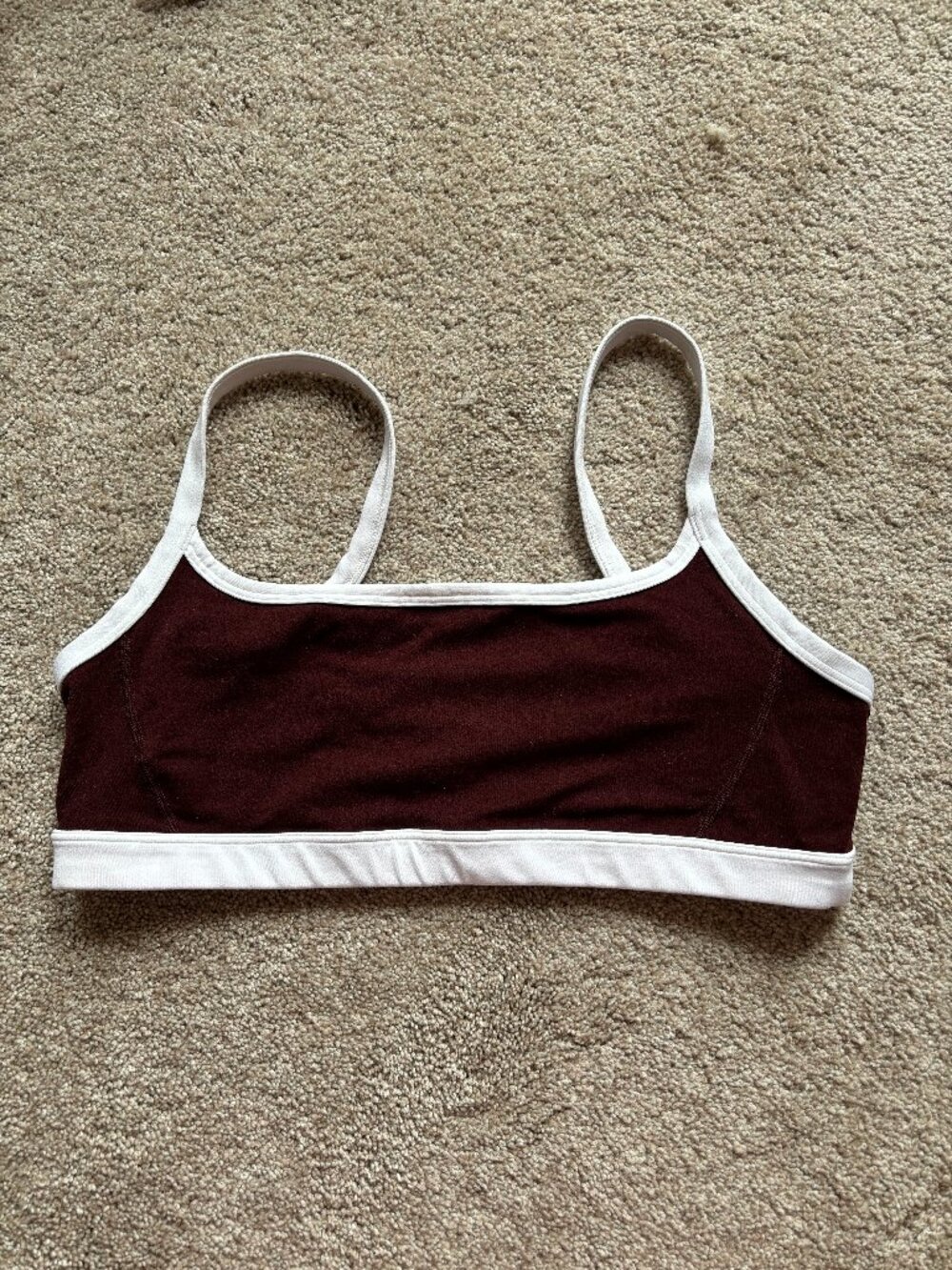 Athleta Square Neck Bras L D-DD+ Garnet/White EUC